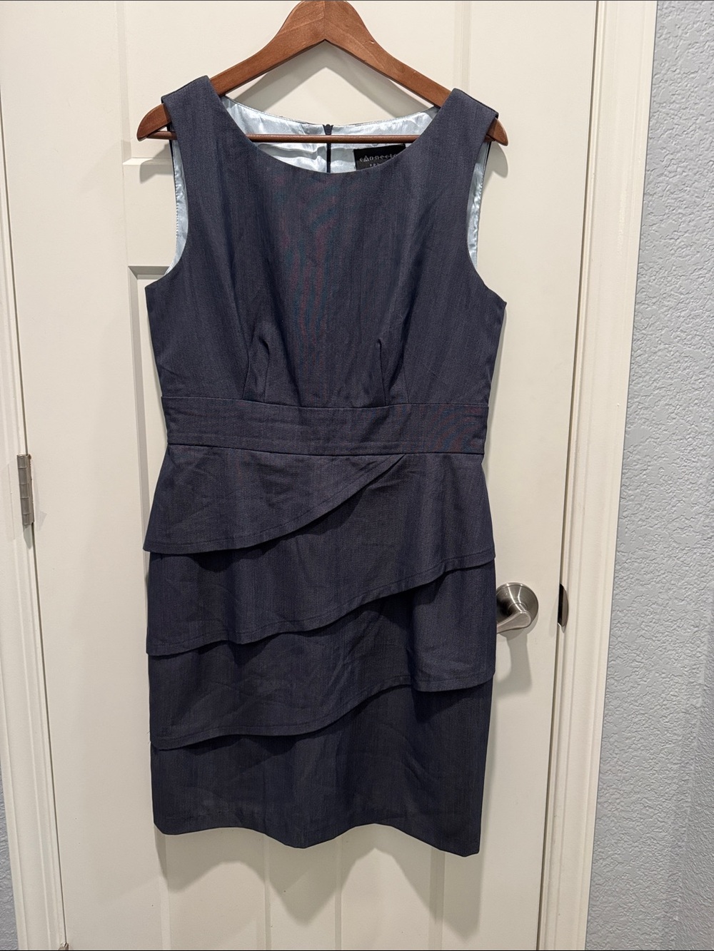 Connected Apparel Sleeveless Tiered Sheath Dress in Charcoal